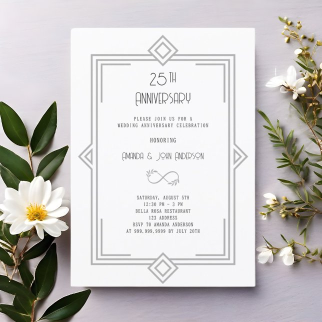 Invitation Art Déco Gatsby blanc 25e anniversaire mariage (Créateur téléchargé)
