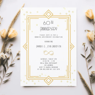 Invitation Art Déco Gatsby blanc 60e anniversaire de mariage