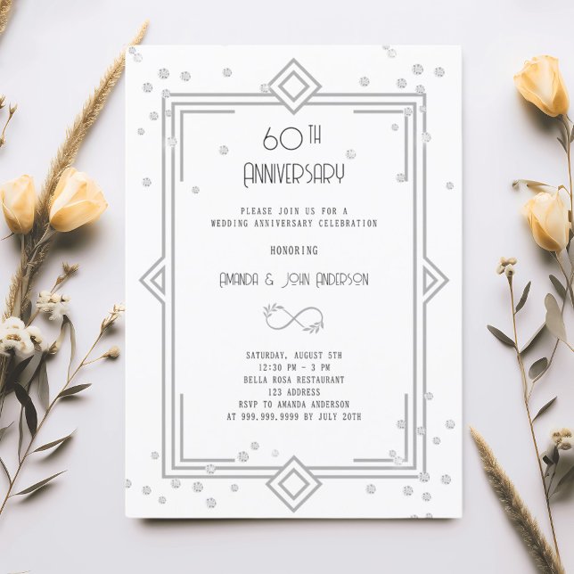 Invitation Art Déco Gatsby blanc 60e anniversaire de mariage (Créateur téléchargé)