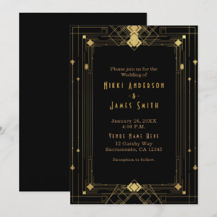 Invitation Art Déco Gatsby Élégant des Années Folles Or et No