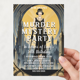Invitation art déco Gatsby énigme policière mystère