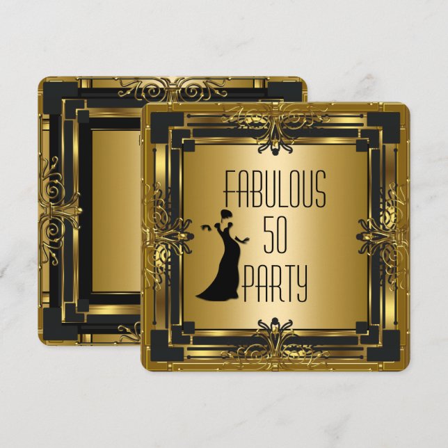 Invitation ART DECO Gatsby Fabuleux 50 50e Anniversaire Rétro (Devant / Derrière)