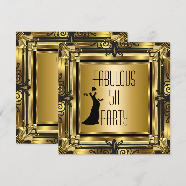 Invitation ART DECO Gatsby Fabuleux 50 50e anniversaire Retro (Devant / Derrière)