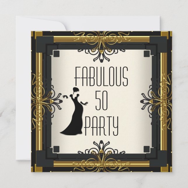 Invitation ART DECO Gatsby Fabuleux 50 50e Crème d'or Noir (Devant)