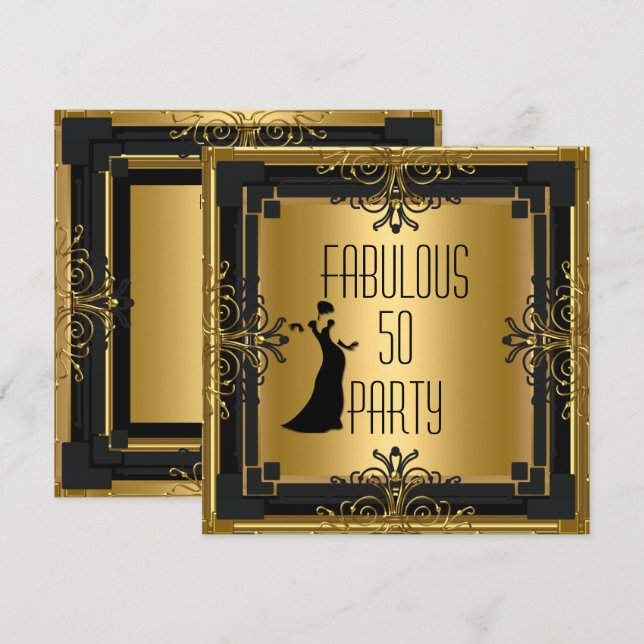 Invitation ART DECO Gatsby Fabuleux 50 50e fête d'anniversair (Devant / Derrière)