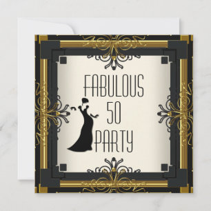 Invitation ART DÉCO Gatsby Fabuleux 50 50ème Or Crème Noir