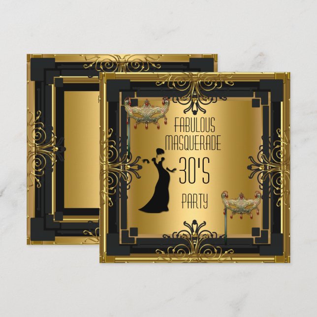 Invitation ART DECO Gatsby Fabuleux Masquerade 30's Party (Devant / Derrière)