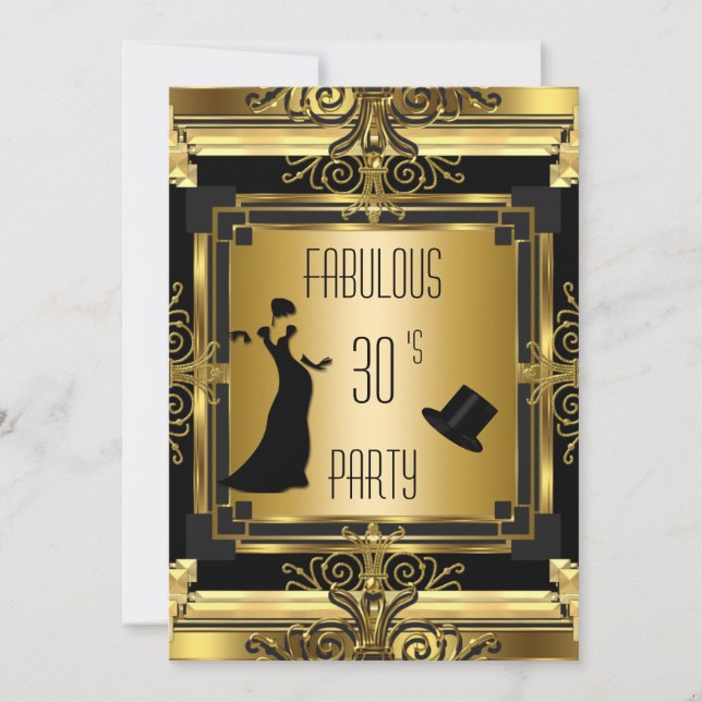 Invitation ART DÉCO Gatsby Haut-de-forme Anniversaire Fabuleu (Devant)