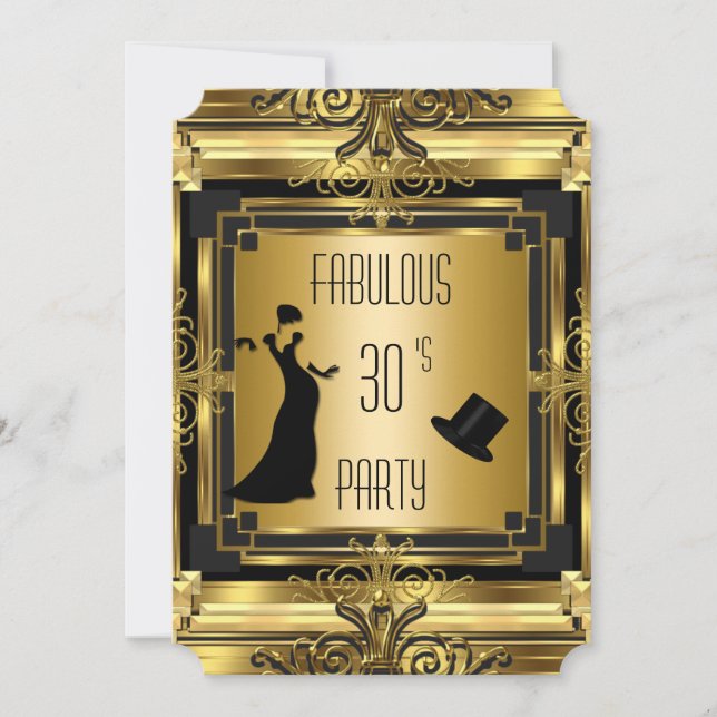Invitation ART DÉCO Gatsby Haut-de-forme Anniversaire Fabuleu (Devant)