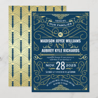 Art Déco Gatsby Mariage Élégant Or Bleu foncé