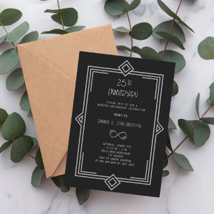 Invitation Art Déco Gatsby noir 25e anniversaire de mariage