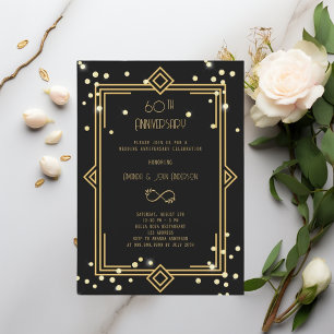 Invitation Art Déco Gatsby noir 60e anniversaire de mariage