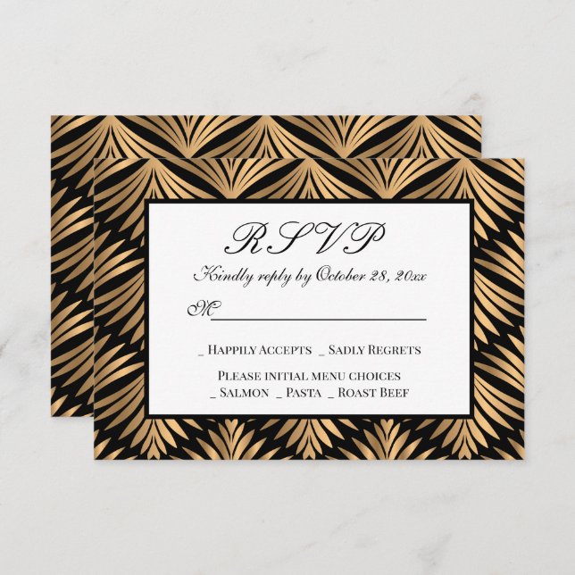 Invitation Art Déco Gatsby Noir Gatsby Mariage RSVP (Devant / Derrière)