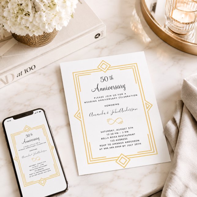 Invitation Art Déco Gatsby or 50e anniversaire de mariage (Créateur téléchargé)
