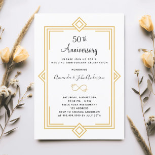 Invitation Art Déco Gatsby or 50e anniversaire mariage
