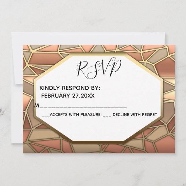 Invitation Art déco géométrique luxe or / bronze mariage RSPV (Devant)