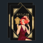 Invitation Art Déco Glam Girl 40th Birthday Gold Black<br><div class="desc">Un style glamour pour invitation vos invités à une soirée des années 1920 rugissante avec cette élégante invitation de style or et noir Art Déco pour votre 40ème anniversaire. Sur le dos, personnalisez facilement la typographie avec vos détails. Sur le devant, le mot d'en-tête Invitation dans le même cadre de...</div>