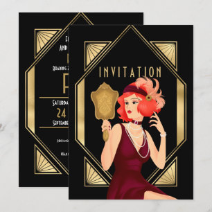Invitation Art Déco Glam Girl 50e anniversaire Gold Black