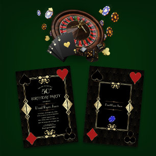 Invitation Art Déco Gold Casino Night Poker Homme Anniversair