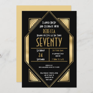 Invitation Art Déco Gold Frame 70e anniversaire fête Noir