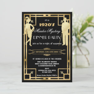 Invitation Art Déco Gold Roaring 20s Meurtre Mystery Party