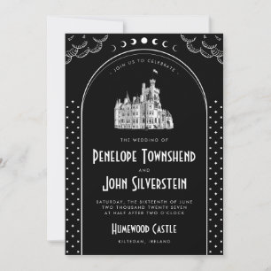 Invitation Art déco gothique Noir Blanc Castle Mariage