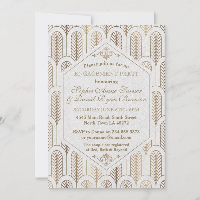 Invitation Art Déco Grand Gatsby Blanc Or SWEET 16 (Devant)