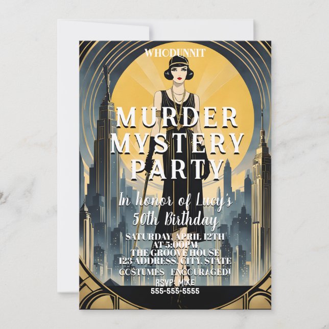 Invitation art déco grand Gatsby whodunit meurtre mystère (Devant)