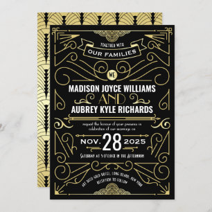 Invitation Art Déco Great Gatsby Mariage Élégant Or Noir