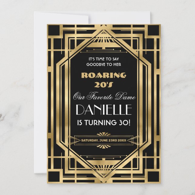 Invitation Art Déco Great Gatsby Roaring 20s 30e anniversaire (Devant)