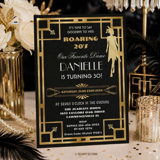 Invitation Art Déco Great Gatsby Roaring 20s 30e anniversaire (Art Deco Great Gatsby Roaring 20s 30th Birthday Invitation Card and Digital Download)