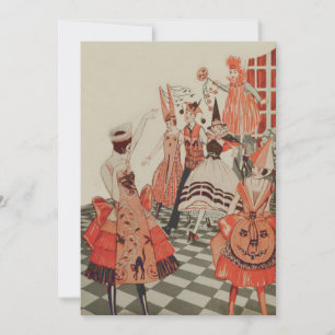 Invitation Art Déco Halloween Party Black Cat Citrouille