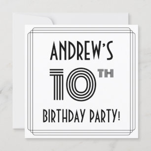 Invitation Art Déco Inspiré 10ème Anniversaire Fête, Nom pers