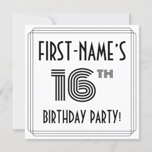 Invitation Art Déco Inspiré 16ème Anniversaire Fête, Nom pers