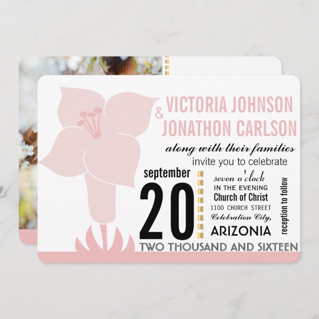 Invitation Art Déco Lily Typographie moderne Mariage Invitati (Devant / Derrière)