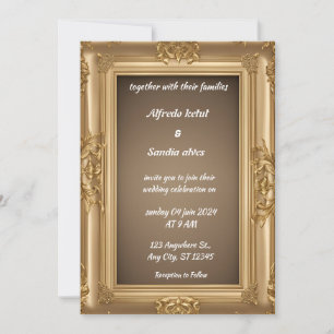 Invitation Art Déco Mariage Diamant biégé et Gold Foil