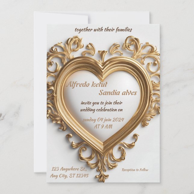 Invitation Art Déco Mariage Diamant blanc et or Foil Inv (Devant)