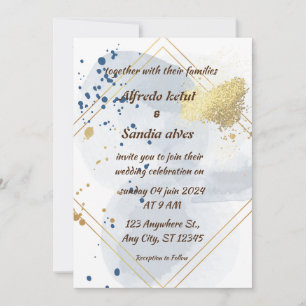 Invitation Art Déco Mariage Diamant blanc et or huile