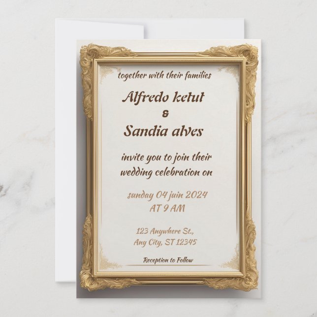 Invitation Art Déco Mariage Diamant blanc et or huile (Devant)