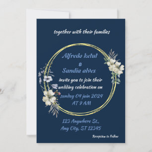 Invitation Art Déco Mariage Diamant bleu et or Foil floral