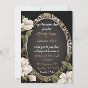 Invitation Art Déco Mariage Diamant noir et or Foil Inv