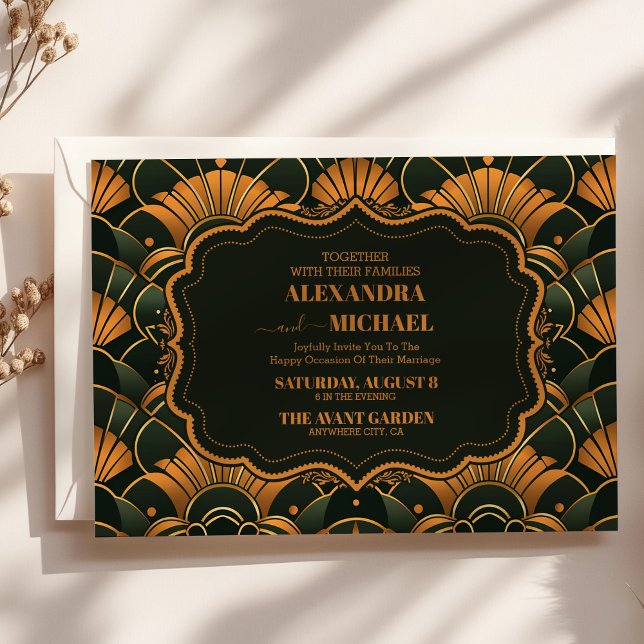 Invitation Art Déco Mariage Diamant Or et Vert (Créateur téléchargé)