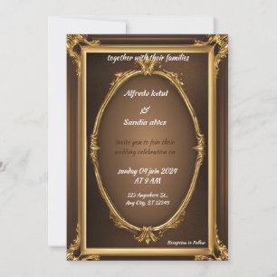 Invitation Art Déco Mariage Diamond brun et or huile