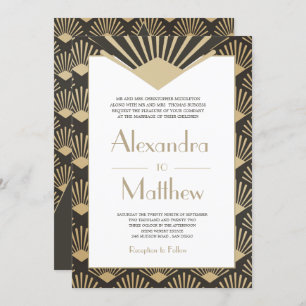 Invitation Art Déco Mariage Gold Roaring Twenties Monogramme