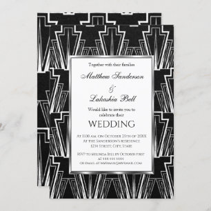 Invitation Art déco mariage noir et blanc