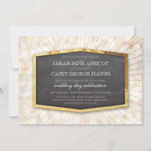 Invitation ART DECO MARIAGE or sunburst gray bokeh crème