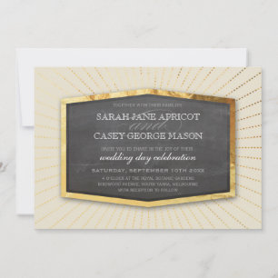 Invitation ART DECO MARIAGE or sunburst gris ivoire crème