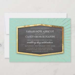 Invitation ART DECO MARIAGE soleil percée gris menthe vert