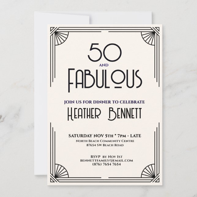 Invitation Art Déco Moderne 50 ans et Fabulux Anniversaire  (Devant)