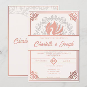 Invitation Art déco moderne Swan Blush Rose rose Mariage